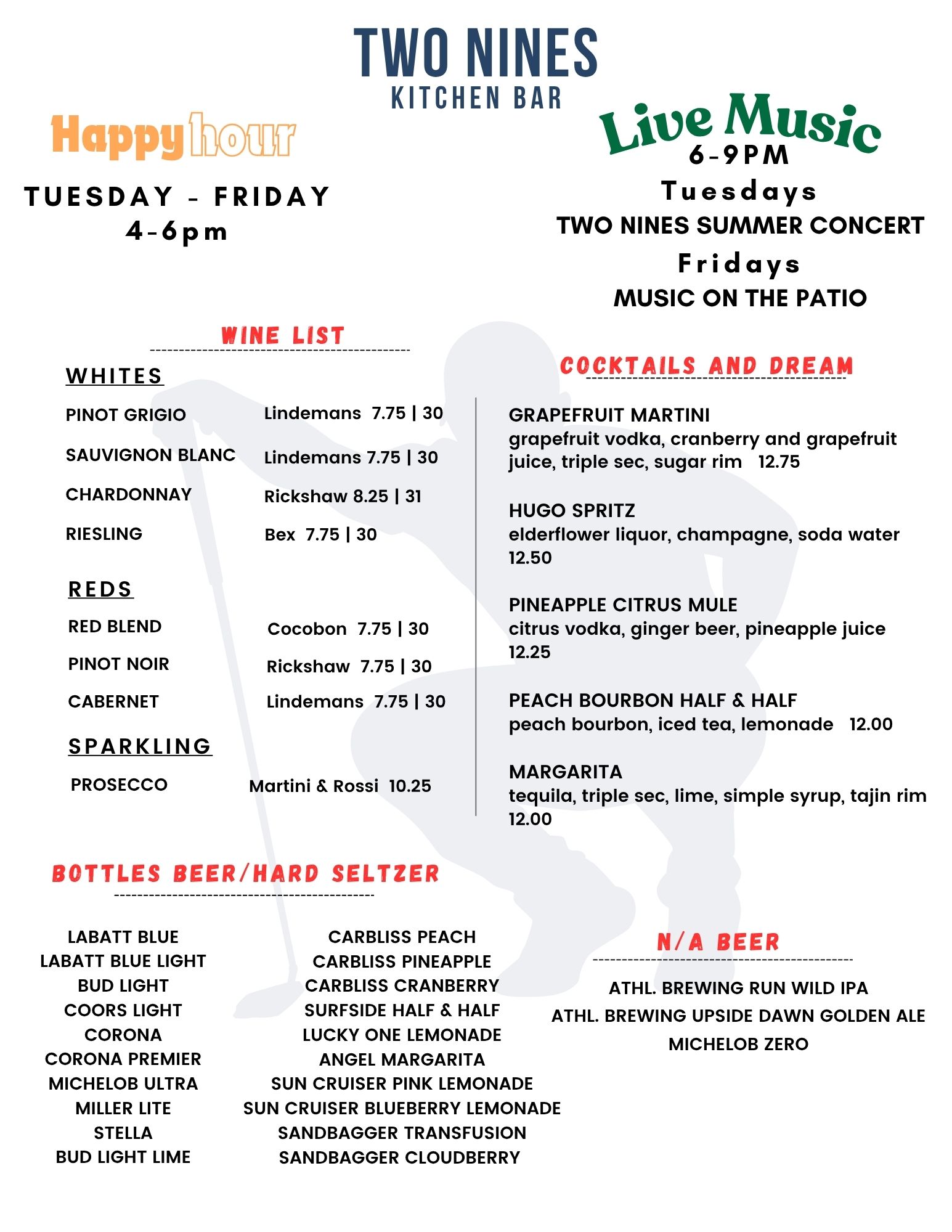 Two Nines Kitchen and Bar Menu
